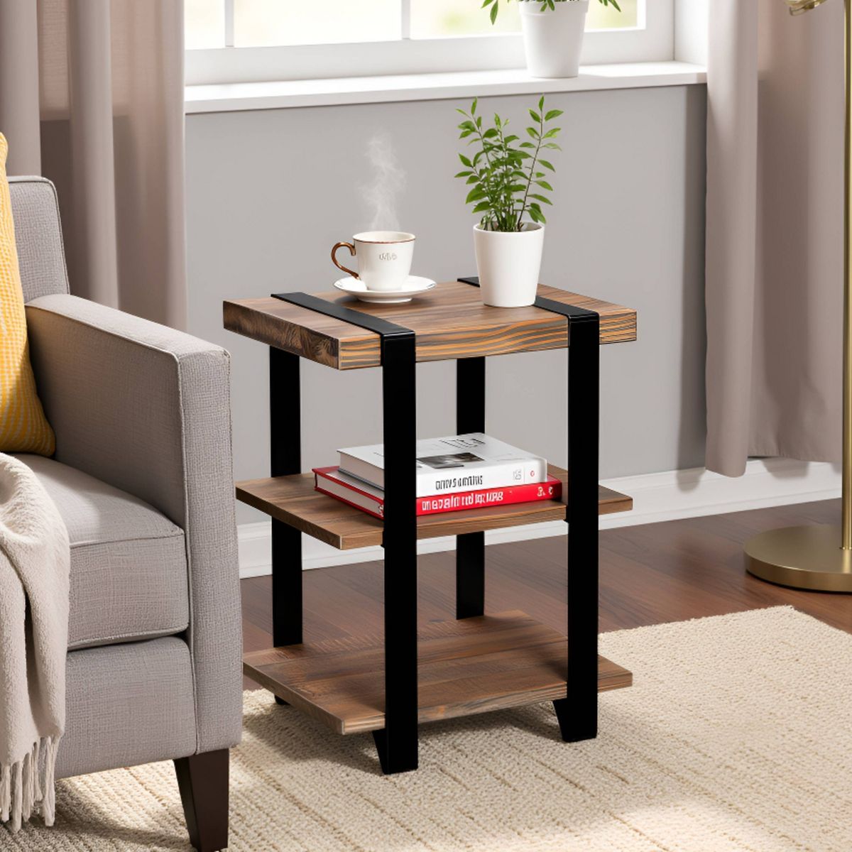20" Modesto 2 Shelf Solid Wood and Metal End Table - Alaterre Furniture: Industrial, Rustic Design - thumbnail 7