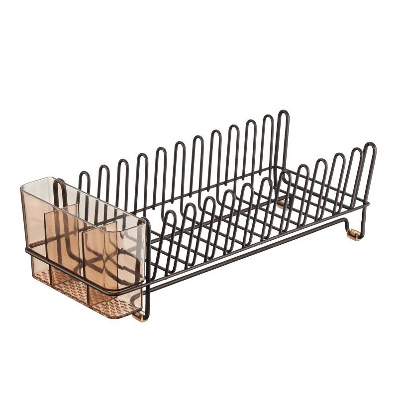 mDesign Steel Compact Modern Dish Drying Rack with Cutlery Tray, 5 of 6