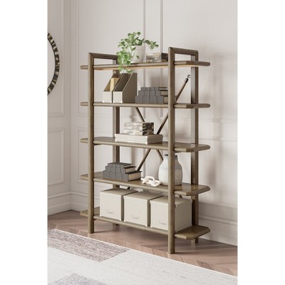 Brown Solid Wood 71" Contemporary 5-Shelf Bookcase
