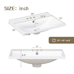 Vynxaria 24"L x 18"W White Resin Countertop Bathroom Sink Vanity Top with 3 Faucet Holes - 1 of 4