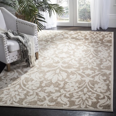Wheat Beige Floral Synthetic Outdoor Area Rug, 10' x 14'