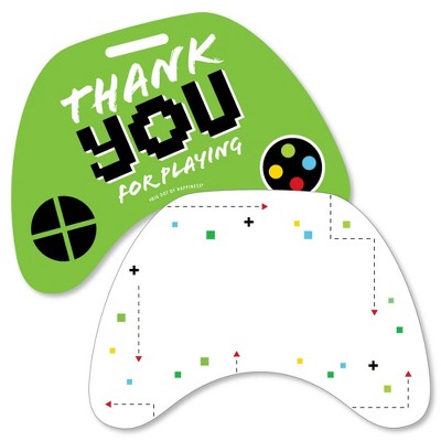 Big Dot of Happiness Game Zone - Shaped Thank You Cards - Pixel Video Game Party or Birthday Party Thank You Note Cards with Envelopes - Set of 12