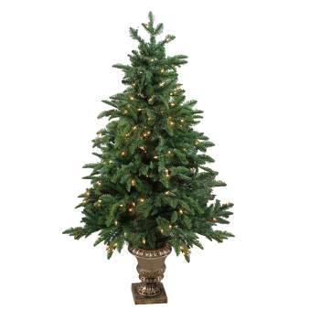 4 Foot Prelit Indoor/Outdoor Shimmering Frosted Pine Potted Tree with –  Haute Decor