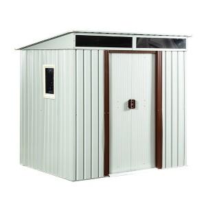 6ft x 5ft Outdoor Metal Storage Shed Lockable Sliding Doors Floor Frame Waterproof Tool Storage House, White - 1 of 4