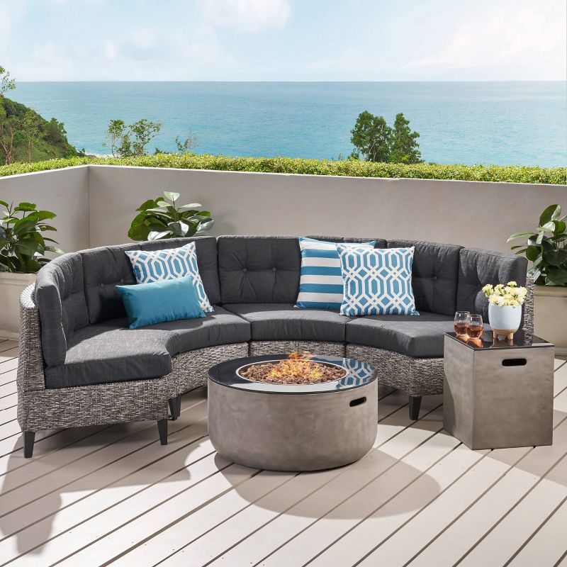 Baltaire 6pc Wicker Round Sectional Set with Fire Pit - Mixed Black/Dark Gray/Light Gray - Christopher Knight Home, 3 of 9