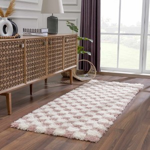 Hauteloom Atira Pink Checkered Shag Rug - 1 of 4