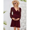 Coolmee Women's Maternity  Dot Long Sleeve Wrap Dress V Neck Fall Casual Boho Midi Dress Baby Shower Photoshoot with Belt - 4 of 4