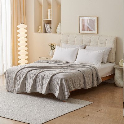 Double-Sided Cooling Comforter, Lightweight & Breathable Cooling-Tech Fabric, Thin Summer Quilt, Machine Washable, 86"x79", Light Gray