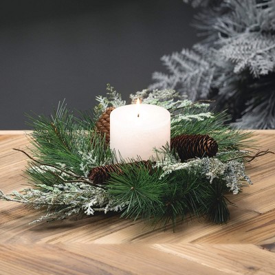 15" Green Pine and Cedar Artificial Christmas Wreath with Pinecones