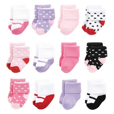 Luvable Friends Baby Girl Newborn And Baby Terry Socks, Coral Lilac ...