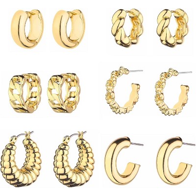 Chunky Hoop Earrings Set 14K Gold Hoop Earrings for Women Hypoallergenic, Thick Hoops Earring set, Twist Huggie Hoop Earring