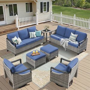 Buenhomino Outdoor Patio Furniture Sets, All-Weather PE Wicker Seating with Swivel Chairs, Sofas, Ottomans & Tables for Garden, Deck & Porch - 1 of 4