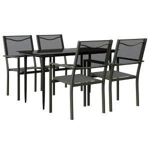 vidaXL Patio Dining Set Outdoor Table and Chair Black Steel and Textilene - 55.1" Table Length 4 Items - 1 of 4