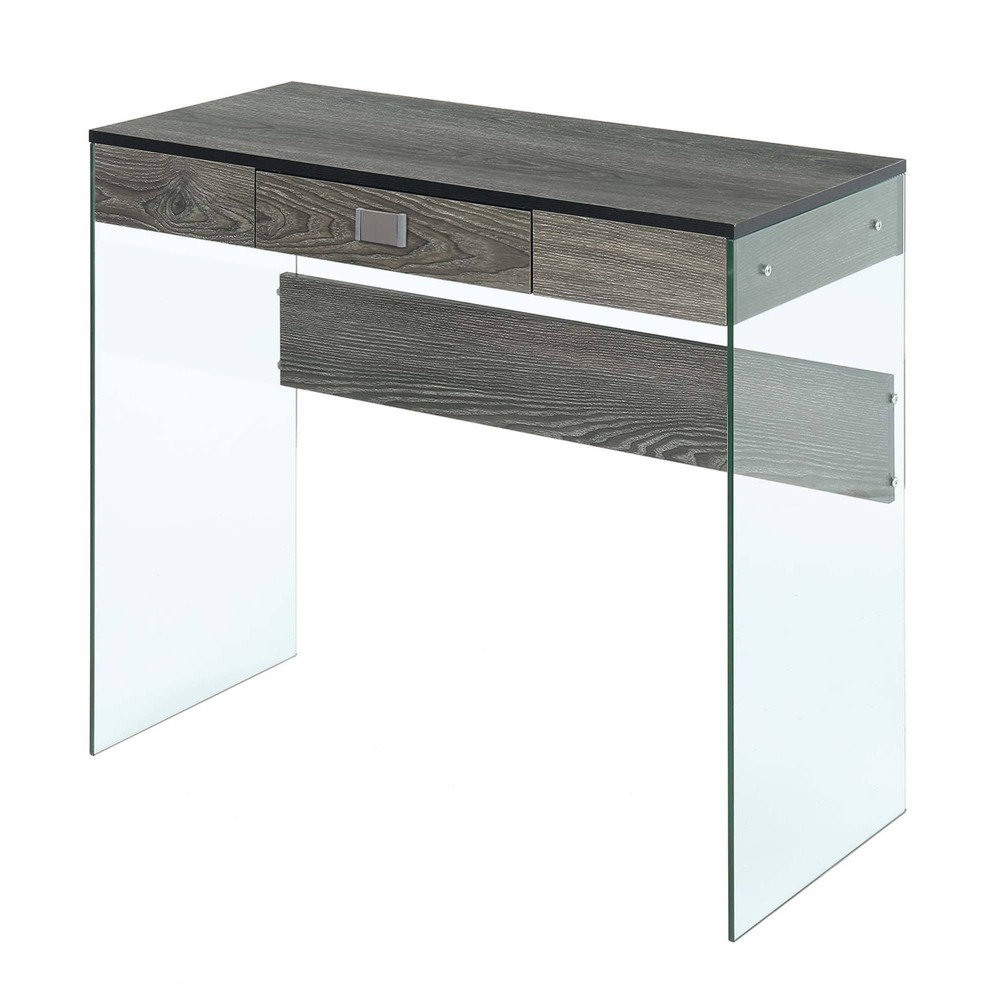 Breighton Home SoHo 1 Drawer Glass 36 inch Desk in Weathered Gray/Glass