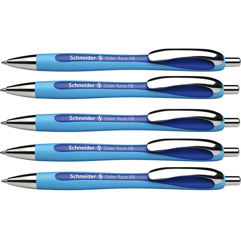 Schneider Rave Retractable Ballpoint Pen, ViscoGlide Ink, 1.4 mm, Blue, Pack of 5, 1 of 2