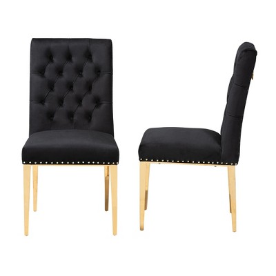 Black Velvet and Gold Upholstered Dining Side Chair Set