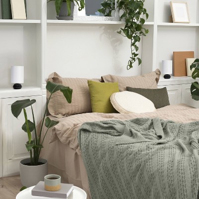 Gemini Black and White Touch Table Lamps with Fabric Shades, Set of 2