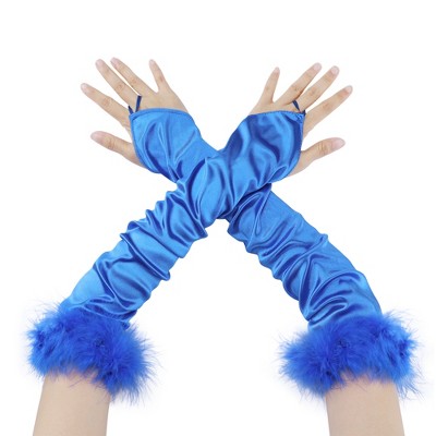 INSPIRE CHIC Women's Satin Hooked Finger Feather Fingerness Costplay Sleeves Gloves for Christmas Dance Party 1 Pair