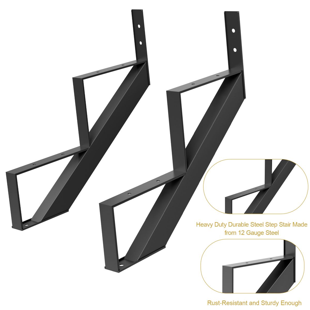 2 Pack Heavy Duty Powder-Coated Steel Stair Stringers, Weather Resistant Step Risers with 500 lbs Capacity, Pre-Drilled Holes for Easy Installation - thumbnail 8