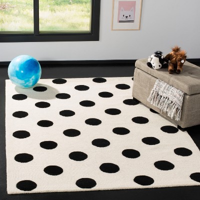 Playful Polka Dot Ivory & Black Hand-Tufted Wool Rug for Kids 5' x 7'