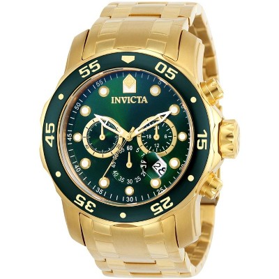 Invicta 0075 Men's Pro Diver Gold Tone Stainless Steel Green Dial Chronograph Watch