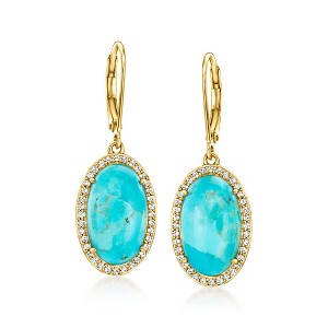 Ross-Simons Turquoise and .40 ct. t.w. White Topaz Drop Earrings in 18kt Gold Over Sterling - 1 of 4