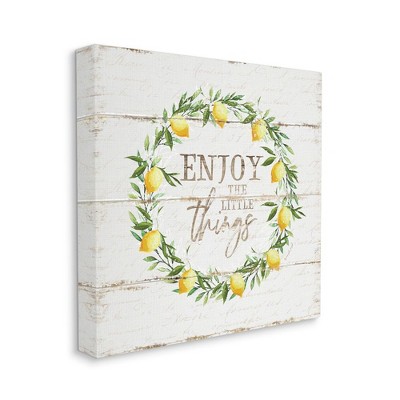 Stupell Industries Distressed Enjoy the Little Things Phrase Lemon Wreath