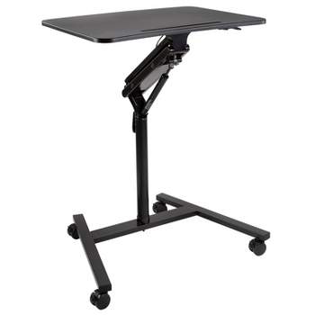 Mount-It! Mobile Standing Laptop Desk | Height Adjustable Rolling Sit Stand Workstation w/ Casters | 27 Wide with Gas Spring Lift Mechanism | Black