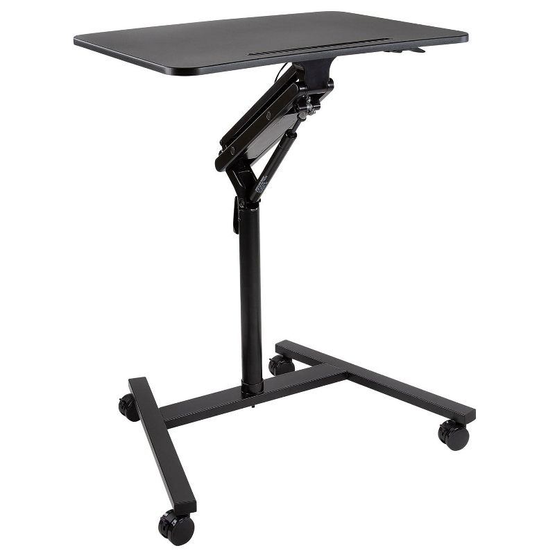 Mount-It! Mobile Standing Laptop Desk | Height Adjustable Rolling Sit Stand Workstation w/ Casters | 27 Wide with Gas Spring Lift Mechanism | Black, 1 of 10
