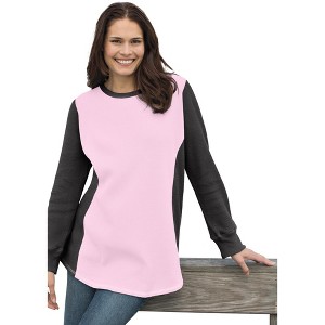 Woman Within Plus Size Colorblock Scoopneck Thermal Sweatshirt - 1 of 4