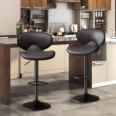 CAVINAS 23-31" Sleek Swivel Bar Stools Set of 2,Easy-Clean Faux Leather Counter Height Bar Stools with Metal Footrest,300lbs Capacity