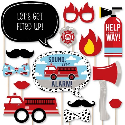 Big Dot of Happiness Fired Up Fire Truck - Firefighter Firetruck Baby Shower or Birthday Party Photo Booth Props Kit - 20 Count