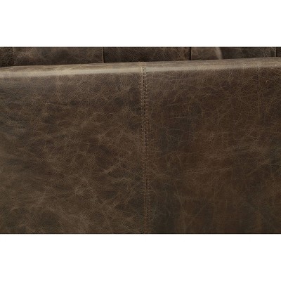 Elegant Oak and Distressed Chocolate Leather Sofa with Track Arms