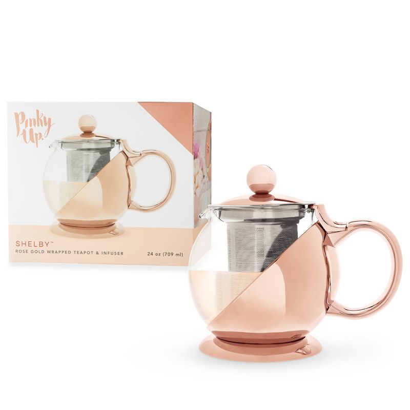 Shelby™ Glass and Rose Gold Wrapped Teapot by Pinky Up, Light Orange, 1 of 10