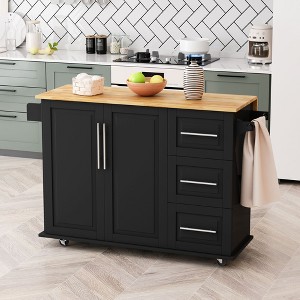 Kitchen Island Cart with 2 Door Cabinet and Three Drawers,43.31 Inch Width with Spice Rack,Towel Rack - 1 of 4