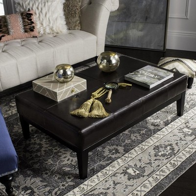 Brown Tufted Bicast Leather Cocktail Ottoman