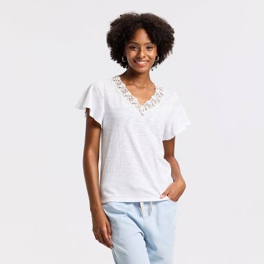 Women's Flutter Short Sleeve Lace Top - Universal Thread™ White