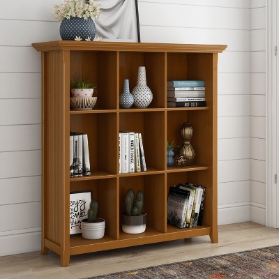 TOAOTBNBO 3 Tier Modern Bookcase, Display Bookshelves with 9 Cube Storage Cabinet, Wood Book Shelf for Living Room, Light Brown