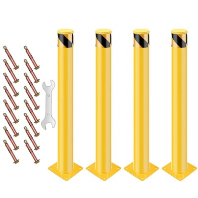 Safety Bollard Post, 36 x 4.5 inch Steel Traffic Parking Barrier Bollards, Yellow, 4 Pack