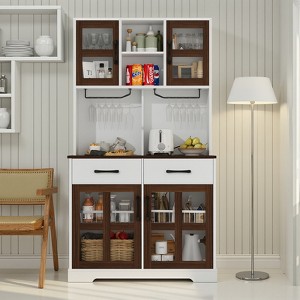 Belord 71" Tall Kitchen Pantry Storage Cabinet with 4 Doors, 2 Drawers, Power Outlet, Freestanding Kitchen Hutch with Microwave Stand for Dining Room - 1 of 4