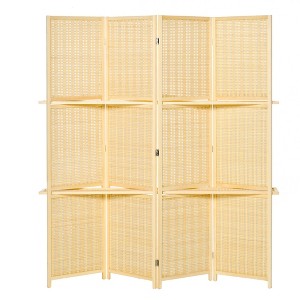NicBex 4-panel Room Divider Wooden Folding Privacy Screen Freestanding Wall Partition with 3 Display Shelves for Home & Office - 1 of 4