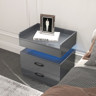 Kumasinova LED Nightstand with Adjustable Light Strip,Modern Night Stand with Drawers,End Table with Large Storage Space,Side Table for Bedroom