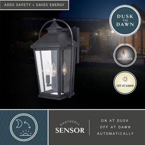 VAXCEL Lexington Dusk to Dawn Black Outdoor Wall Light Lantern Clear Glass - 1 of 4