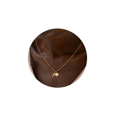 Turandoss Dainty Gold Cross Initial Necklace for Women Girls - Disc Letter Pendant Necklace Trendy, Birthday Gifts for Women, Jewelry for Her, 16+2.5