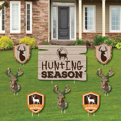 Big Dot of Happiness Gone Hunting - Yard Sign and Outdoor Lawn Decorations - Deer Hunting Camo Baby Shower or Birthday Party Yard Signs - Set of 8