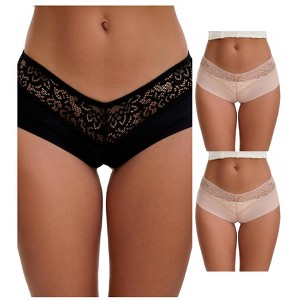 INSPIRE CHIC Women's Lace Ice Silk Hollow Out Mid Rise Comfort Boyshorts  Briefs 3 Packs - 1 of 4