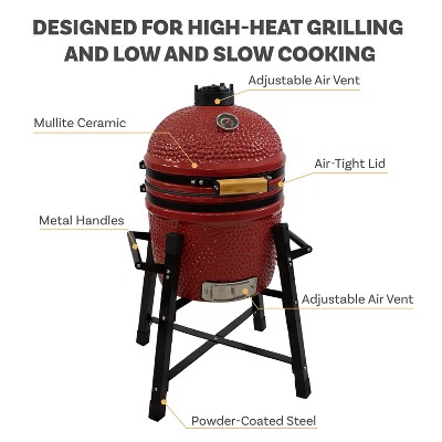 Red Ceramic Kamado Egg Grill with Smoker and Stand