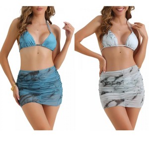 INSPIRE CHIC Women's Tie Dye Halter Tie Back Triangle Bottom Cover Up Skirt Swimwear Bikini 2 Sets - 1 of 4