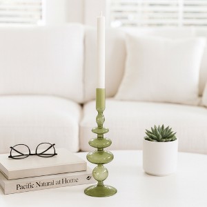 Decorative Candle Holder for Taper Candles - Modern Glass Candlestick Holder with Disc and Sphere Design for Table Decor - 1 of 4