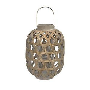 Essential Decor & Beyond 14.5" Natural Bamboo Glass Candle Holder Tabletop Lantern With Handle - 1 of 1